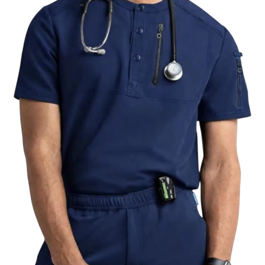 CoreDuty Wear Men's Scrubs Set - Ceil Blue and Navy Blue